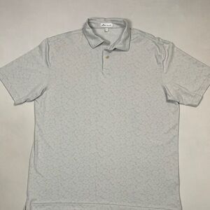 Peter Millar Light Gray Polo Hibiscus Flower Pattern Sz L Golf Pickleball EUC
